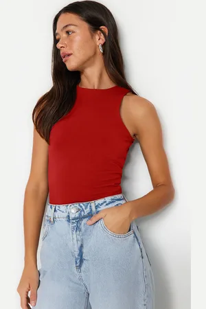 Trendyol Red Cotton Halter Neck Fitted/Fits Body Stretch Knitted Undershirt