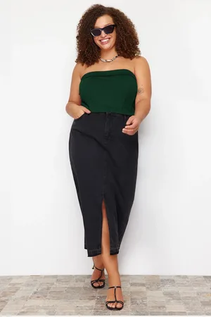 Trendyol Curve Emerald Green Interlock Knit Plus Size Blouse