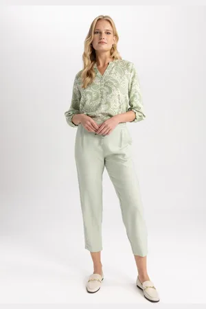 DeFacto Jogger Pocket Straight Leg High Waist Linen Look Trousers