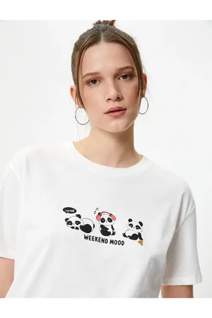 Koton Panda Printed T-Shirt Short Sleeve Crew Neck Cotton