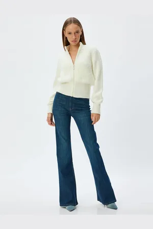 Koton Plush Cardigan Zippered Stand Collar Ribbed