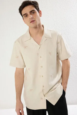 Trendyol Ecru Regular Fit Short Sleeve Embroidered Linen Look Summer Shirt