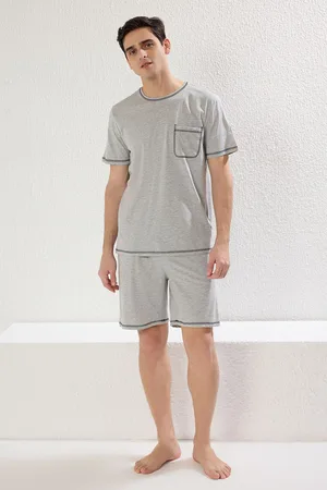 Trendyol Gray Regular Fit Bedioca Stitched Knitted Shorts Pajama Set