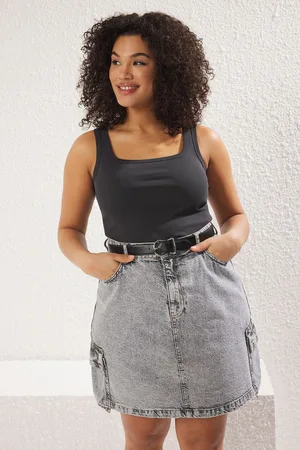 Trendyol Curve Anthracite Square Collar Rib Large Size Knitted Undershirt
