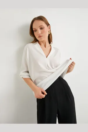 Koton V Neck Blouse Folded Sleeves Regular Fit