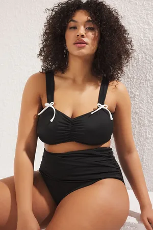 Trendyol Curve Black Bow Detail Thick Strap Plus Size Bikini Above