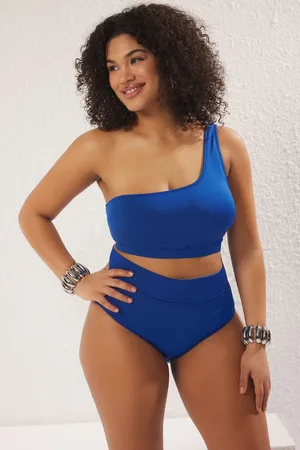Trendyol Curve Saks High Waist Basic Plus Size Bikini Bottom