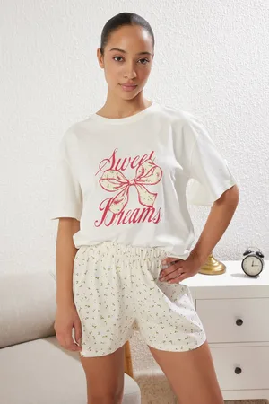 Trendyol Ecru Plain Jersey Knitted Pajama Set