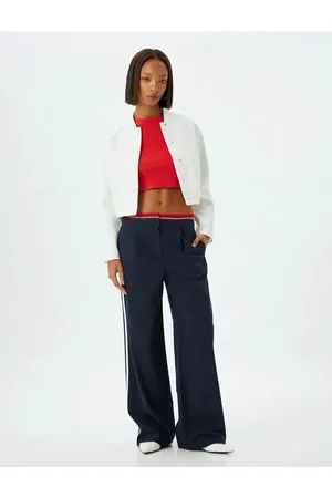 Koton Wide Leg Baggy Fabric Trousers with Stripe Detail and Pockets
