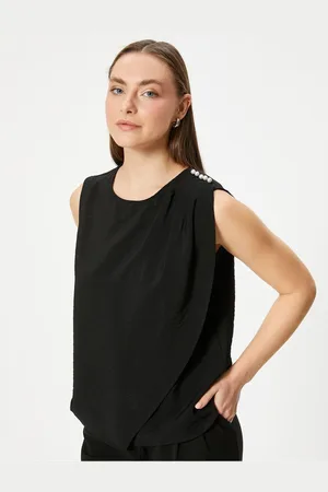 Koton Sleeveless Blouse Pearl Detailed Round Neck Viscose Fabric