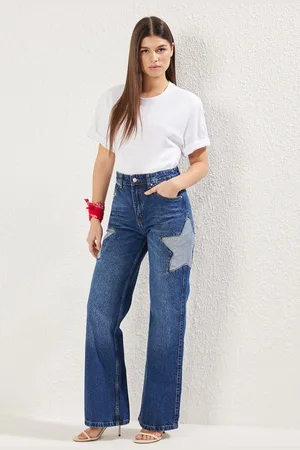 Trendyol Blue Star Detailed High Waist Wide Leg Jeans