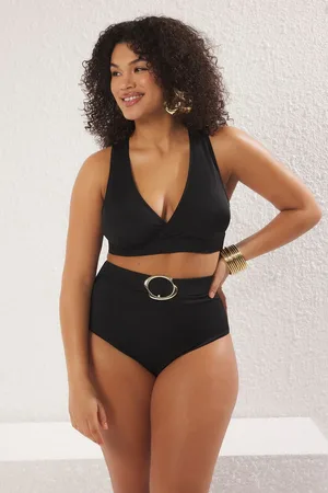 Trendyol Curve Black High Waist with Accessory Detail on Waist Plus Size Bikini Bottoms