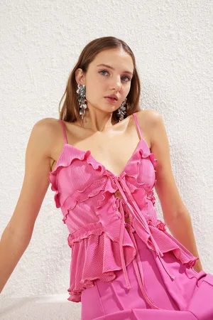 Trendyol Fuchsia Ruffle Pleated Knitted Blouse