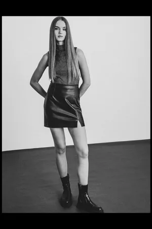 Koton Faux Leather Mini Skirt With Slit
