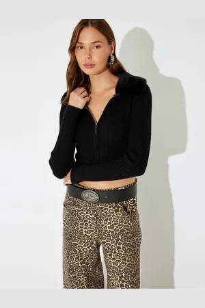 Koton X Inji - Zippered Knitted Cardigan Collar Faux Für Slim Fit