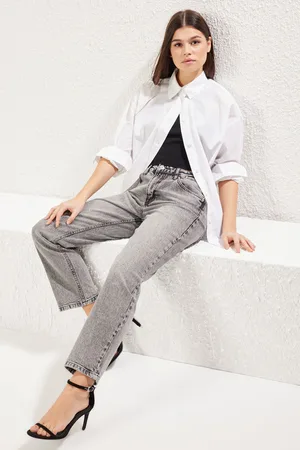 Trendyol Gray Normal Waist Comfort Straight Jeans