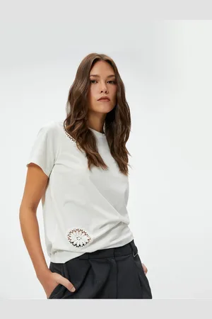 Koton Crochet Detailed T-Shirt Short Sleeve Crew Neck Cotton