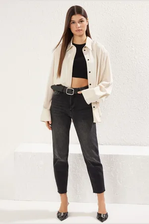 Trendyol Black Cut Leg Regular Waist Comfort Mom Jeans