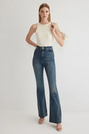 Trendyol Dark Blue High Waist Flare Jeans