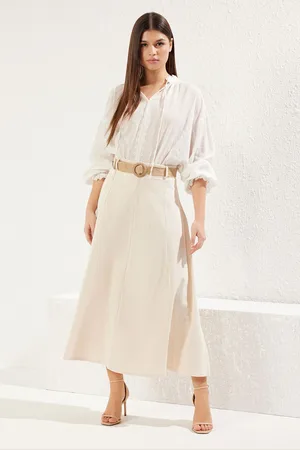 Trendyol Beige Belt Detailed Linen Look Maxi Length A-line Maxi Length Skirt