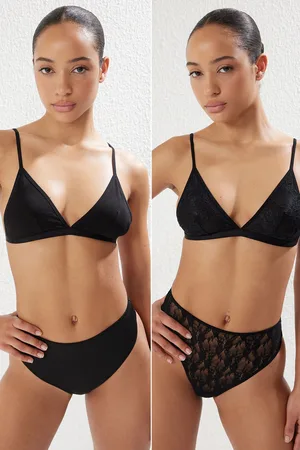 Trendyol Black 2 Pack Lace Non-wired Cupless Strappy Triangle Knit Bra
