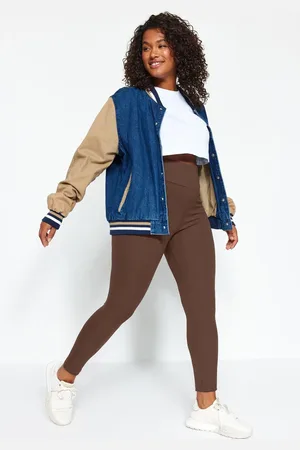Trendyol Curve Brown High Waist Ribbed Knit Plus Size Leggings