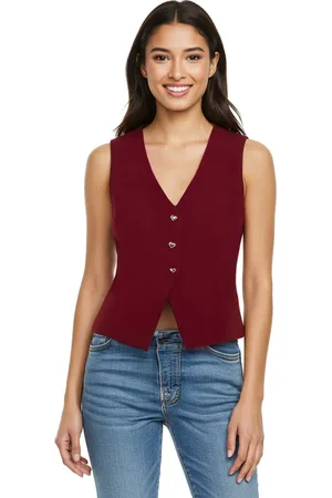 Trendyol Claret Red Fitted Crop Heart Buttoned Vest