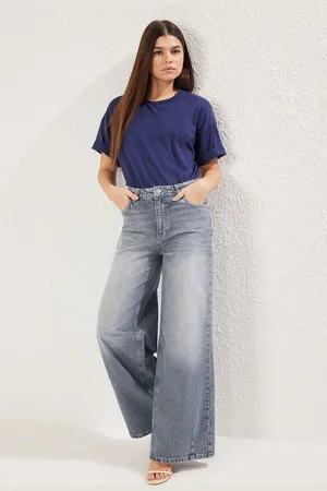 Trendyol Blue Stitch Detail Low Waist Loose Wide Leg Jeans