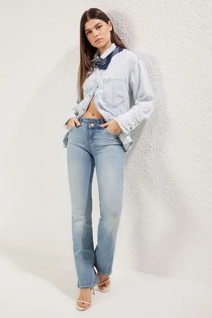 Trendyol Blue Double Breasted Low Waist Flare Jeans