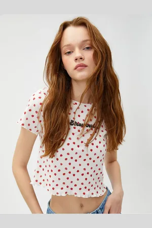 Koton Strawberry Printed Crop T-Shirt Short Sleeve Crew Neck