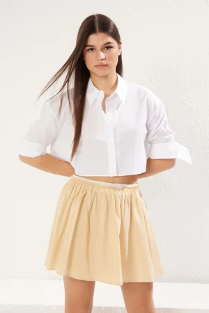 Trendyol Beige Linen Look Mini Flared Skirt