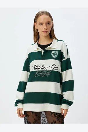 Koton Polo Collar Sweatshirt Oversize College Printed Color Block Raised