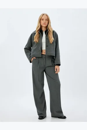 Koton Crop Cashmere Jacket with Buttoned Pockets