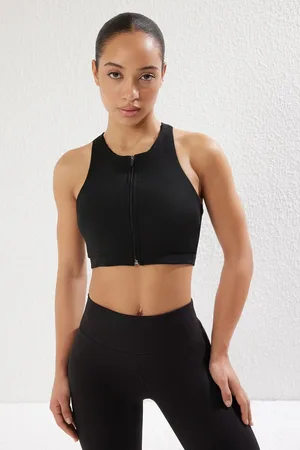 Trendyol Black Backed/Shaping Zippered Barbell Neck Knitted Sports Bra