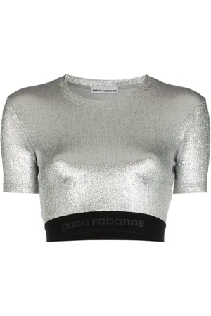 Paco rabanne Metallic logo embroidered crop top