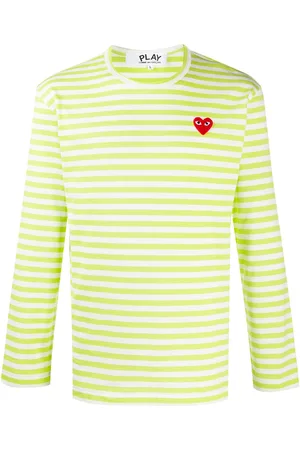 Comme des Garçons Striped heart-logo T-shirt