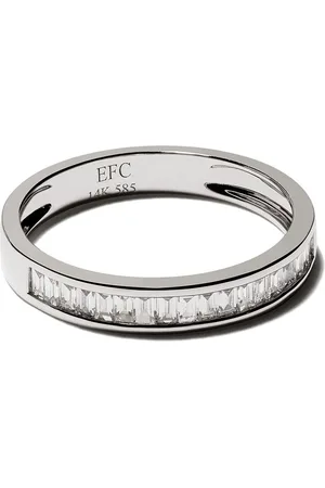EF Collection 14kt white gold half diamond channel set baguette stack ring
