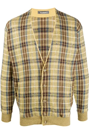 Issey Miyake 1980s checkered V-neck cardigan