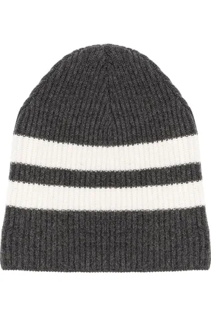 Cashmere In Love Striped ribbed-knit beanie