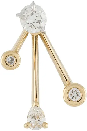 LE STER 18kt yellow Crackle ear jacket with diamond studs single earring