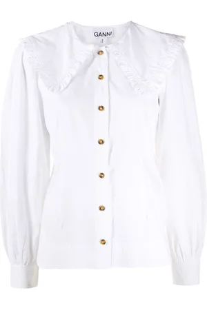 Ganni Oversized-collar buttoned blouse