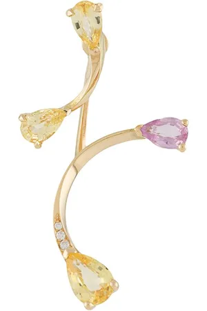LE STER 18kt yellow diamond sapphire Rose More and Lemon Flare right ear studs