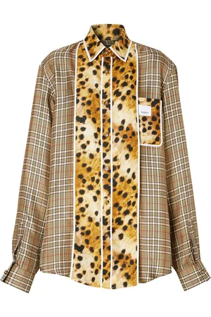 Burberry Spotted monkey print panel check oversized shirt