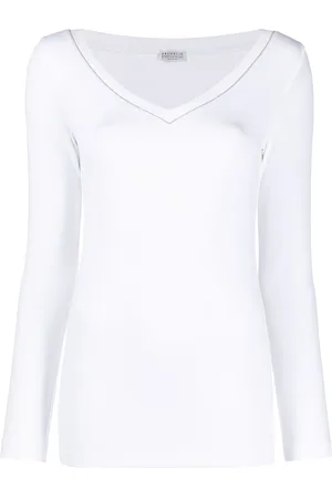 Brunello Cucinelli Beaded neckline long-sleeve top