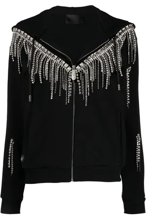 Philipp Plein Crystal-fringe hooded zip-up