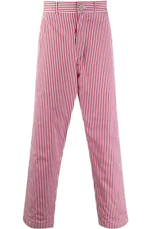 Comme des Garçons Pinstriped button-tab straight-leg trousers