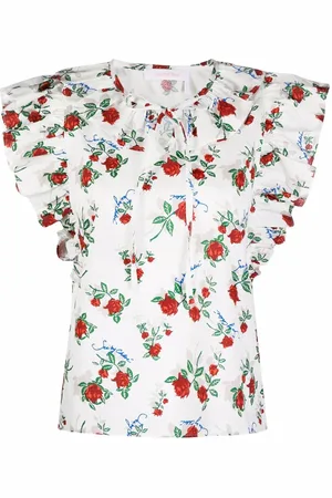 See by Chloé Floral-print ruffle-collar blouse