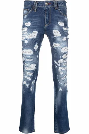 Philipp Plein Mesh ripped-detail jeans