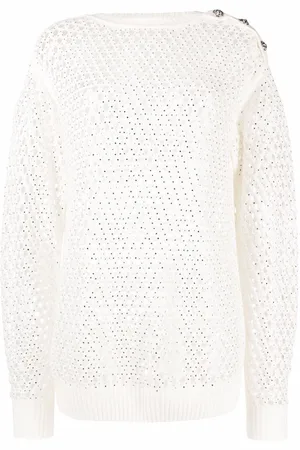 Philipp Plein Pointelle-knit crystal-embellished jumper