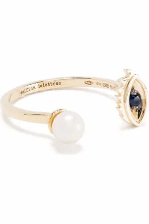 DELFINA DELETTREZ 9kt yellow Micro-Eye Piercing sapphire and pearl ring